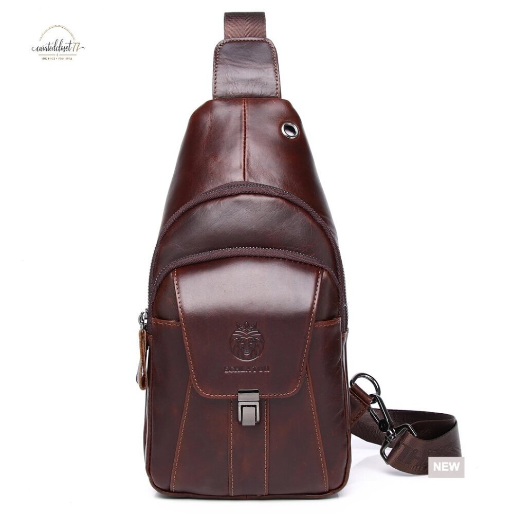 Genuine Leather Sling Bag with Adjustable Strap, 14L Capacity
